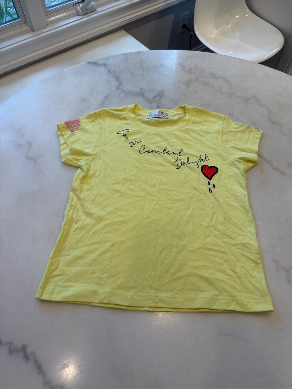 NWOT Wildfox Yellow Short Sleeve Tee with Red Heart Patch